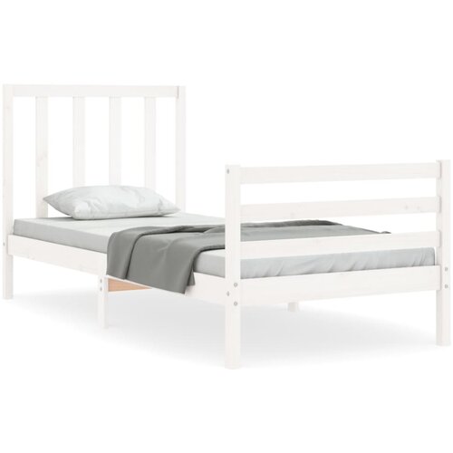 Maison Chic Posteljni okvir - Enojna postelja - Postelja za odrasle z vzglavjem bel trden les-J15733, (21761452) Slike
