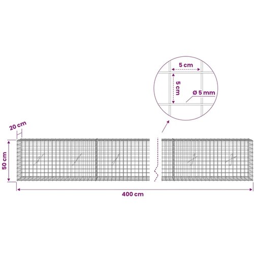  Gabion s žicom debljine 5 mm i mrežom 5x5 cm 400x20x50 cm - 20 cm 50 cm 400 cm Slike