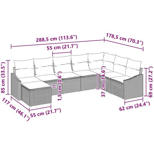  Set sofe 8 kom. Svjetlosiva poliratan 288,5 x 178,5 x 85 cm Slike