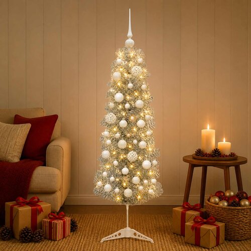  Umjetno usko božićno drvce s kuglicom 150 cm 150 LED lampica Slike