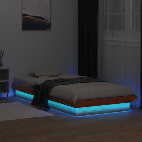 Furnova LED posteljni okvir vo&amp;scaron;čeno rjav 90x200 cm trdna borovina, (21940953) Slike