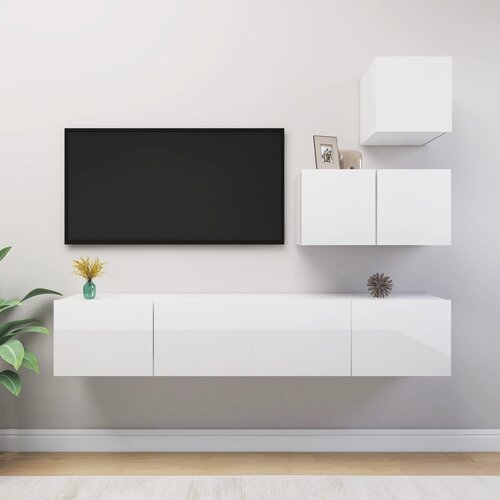  4-dijelni set TV ormarića visoki sjaj bijeli od iverice Slike