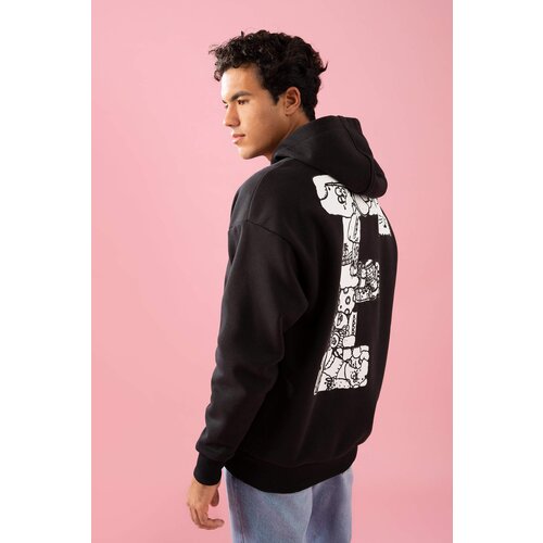 Defacto Oversize Fit Hoodie Printed Soft Fluffy Inside Sweatshirt Slike