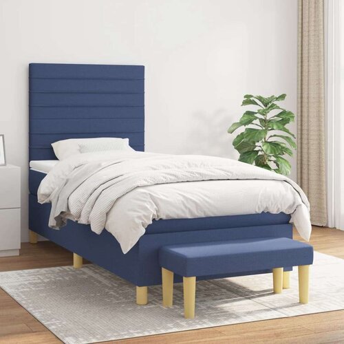  Box spring postelja z vzmetnico moder 90x200 cm blago, (20896447) Slike