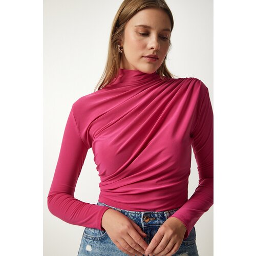  Women's Pink Gathered Detailed High Neck Sandy Blouse Cijene