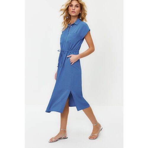 Trendyol Dark Blue Gathered Waist Pocket Detailed Midi Aerobin Woven Dress Cijene