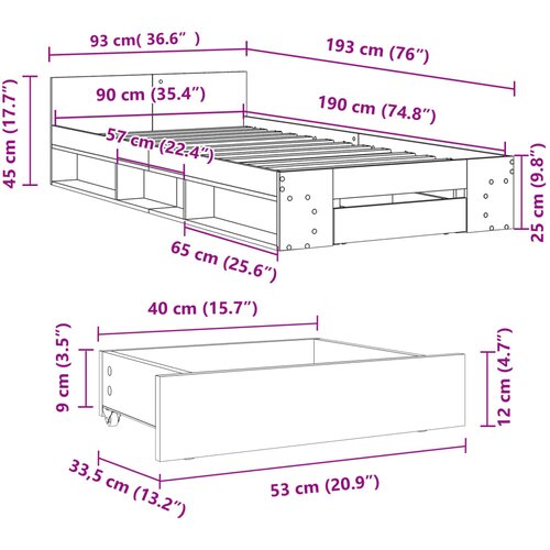  Okvir kreveta s ladicom bijeli 90 x 190 cm konstruirano drvo Slike