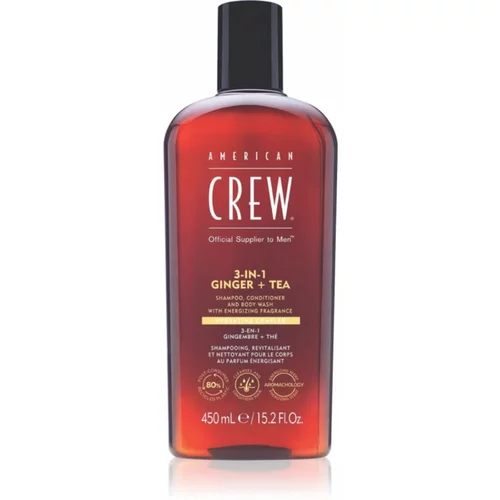 American Crew 3 in 1 Ginger + Tea 3 u1 šampon, regenerator i gel za tuširanje za muškarce 450 ml