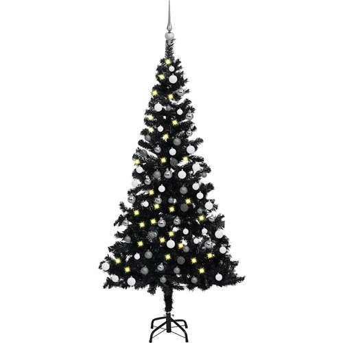  Umjetno osvijetljeno božićno drvce s kuglicama crno 180 cm PVC Cijene