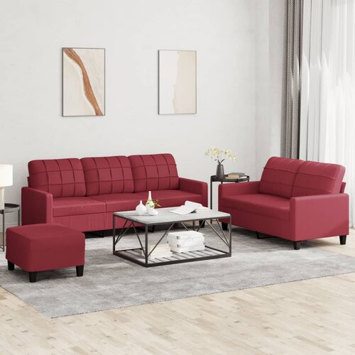 3-dijelni set sofa s jastucima boja vina od umjetne kože Cijene