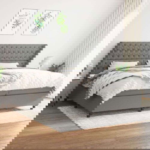  Box spring postelja z vzmetnico temno siva 200x200 cm blago, (20726094) Slike
