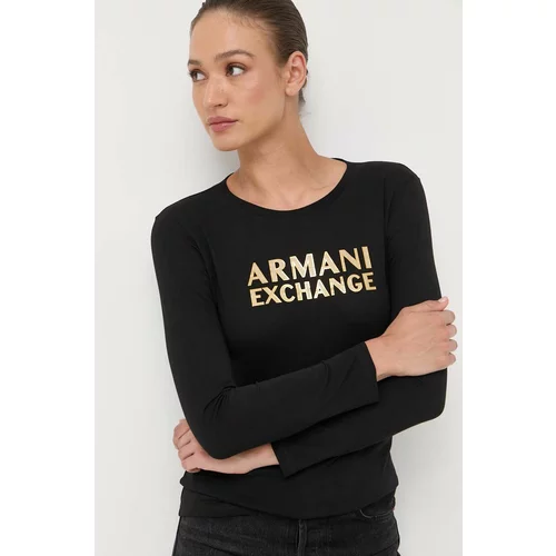 Armani Exchange Bombažna majica z dolgimi rokavi črna barva