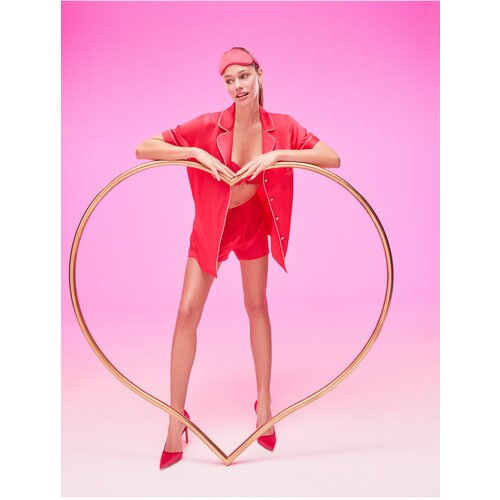 Koton Satin Pajama Top with Short Sleeves and Shirt Collar with Buttons and Embroidery Slike