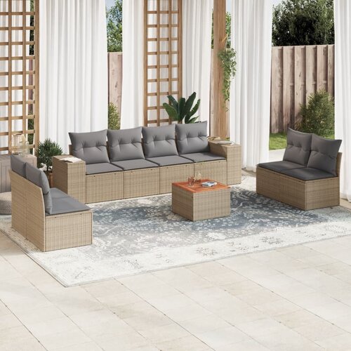 vidaXL 9-dijelni set vrtnih sofa s jastucima bež od poliratana Cijene
