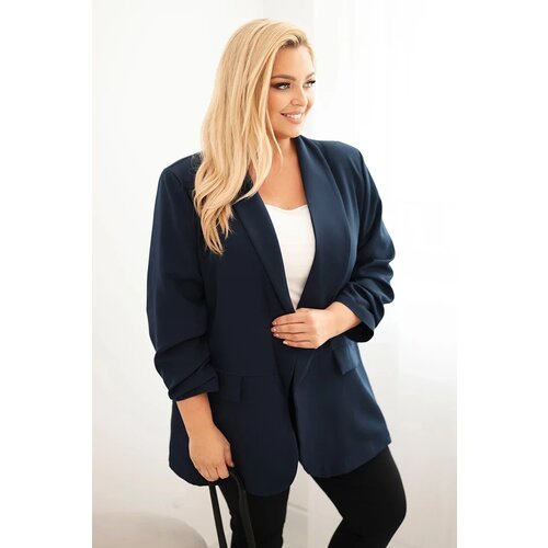 Kesi Włoski Elegant Plus Size women's blazer navy Cijene