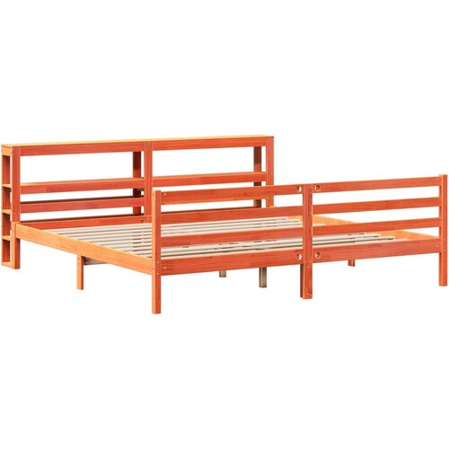 VidaXL Posteljni okvir z vzglavjem vo&amp;scaron;čeno rjava 200x200 cm borovina, (21303945) Slike