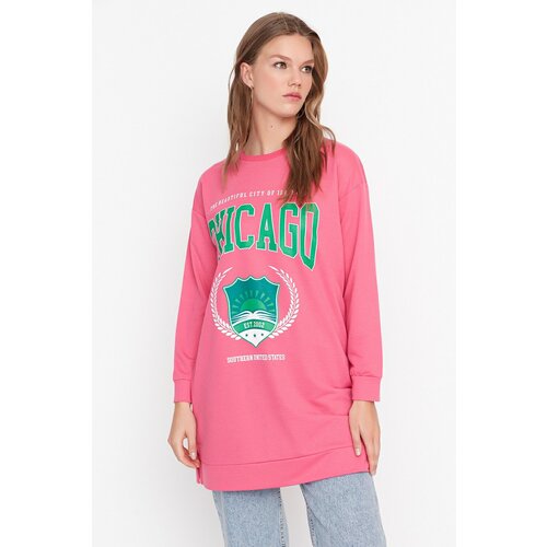 Trendyol Pink Printed Knitted Sweatshirt Slike