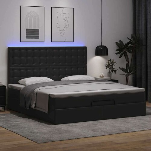 vidaXL Otomanski posteljni okvir z vzmetnico črn 160x200 cm um. usnje Cene
