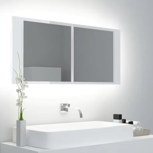 vidaXL LED kupaonski ormarić s ogledalom sjajni bijeli 100x12x45 cm