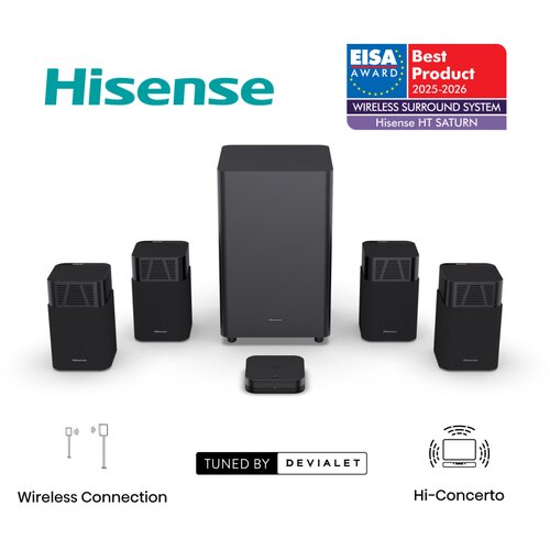 Hisense kućno kino HT Saturn 4.1.2, 720 W, Dolby Atmos, DTS:X, bežični zvučnici i subwoofer Slike