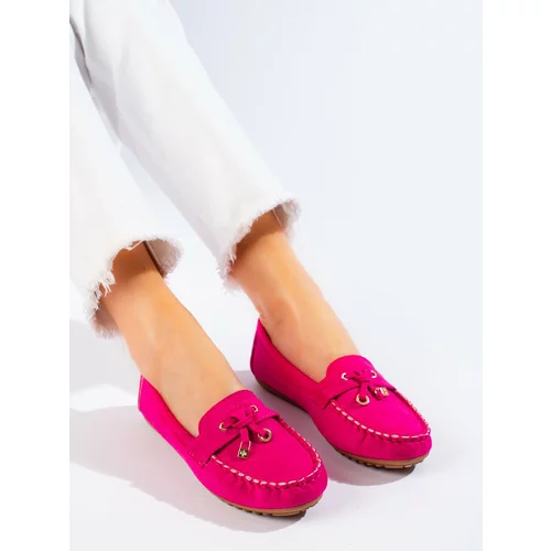 SHELOVET Pink suede women's loafers