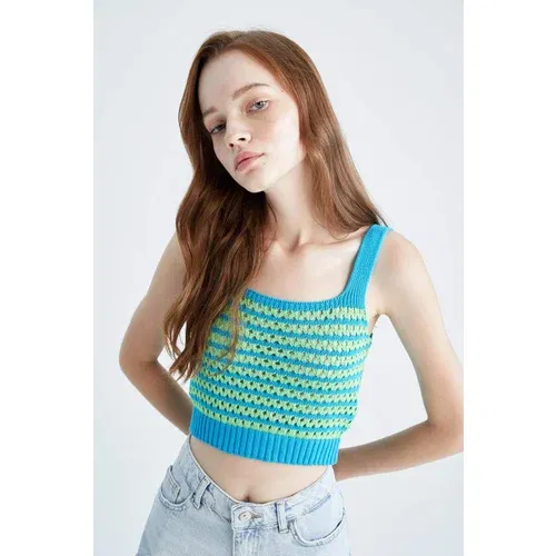 Defacto Cool Fitted Striped Crew Neck Strap Crochet Singlet