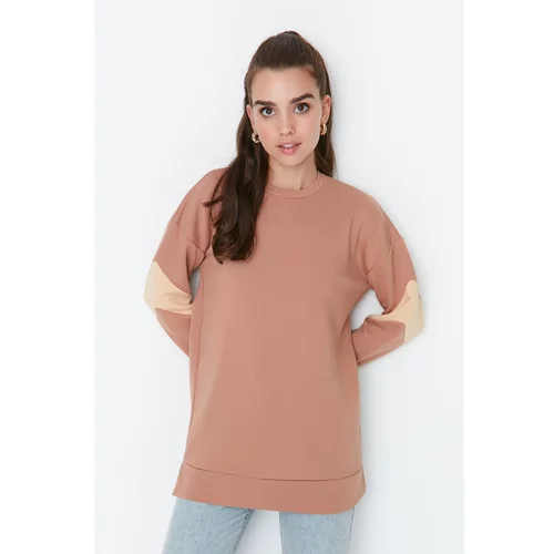 Trendyol Brown Color Block Knitted Sweatshirt