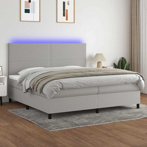  Krevet box spring s madracem LED svjetlosivi 200x200 cm tkanina Cijene