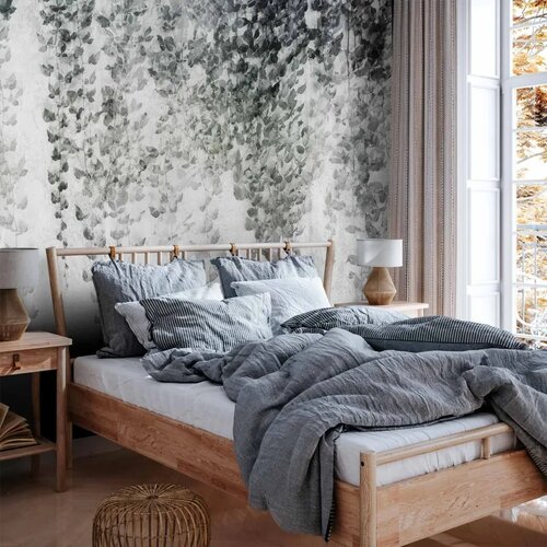  Foto tapeta - Peaceful oasis - landscape of hanging black leaf vines on a grey background 100x70 Slike