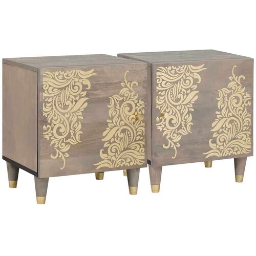  Noćni ormar 2 pcs Siva 40 x 33 x 46 cm masivno drvo manga Slike