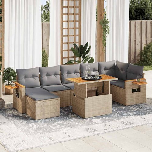 VidaXL 8-dijelni set vrtnih sofa od poliratana s jastucima bež bagrem Slike