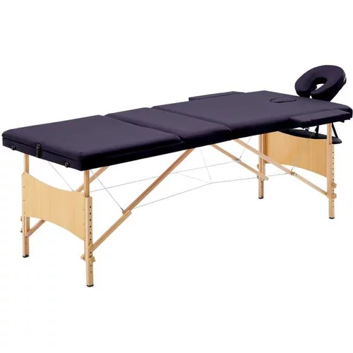  Zložljiva masažna miza 3-conska les vijolična
