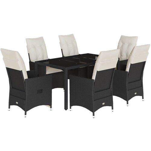  7-dijelni vrtni blagovaonski set s jastucima crni od poliratana Crna 150 x 90 x 75 cm Slike