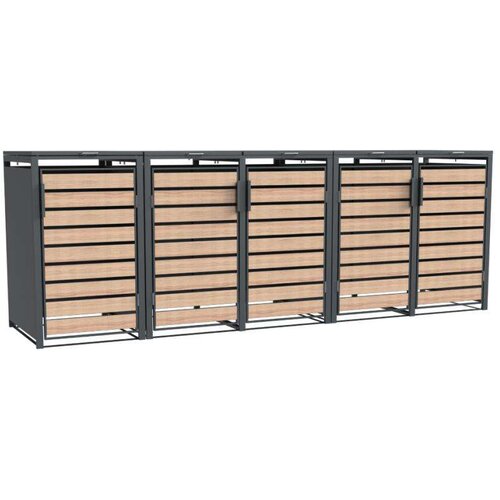  Westman - Spremi&amp;scaron;te za 5 kanti za smeće Lacina | 5x240L | Izgled antracit/drvo | 80x332x116 cm - BRANDED IN GERMANY Slike