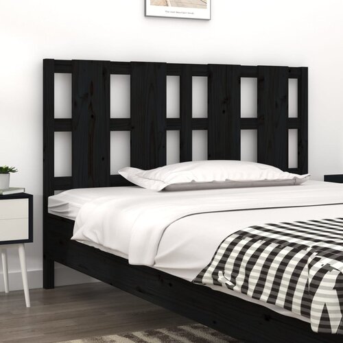  Uzglavlje za krevet crno 125,5 x 4 x 100 cm od masivne borovine Slike