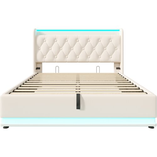 Lumor Postelja s predalom 160x200 cm iz umetnega usnja – z LED osvetlitvijo, USB in Type-C priključki – bela, (22151115) Cene