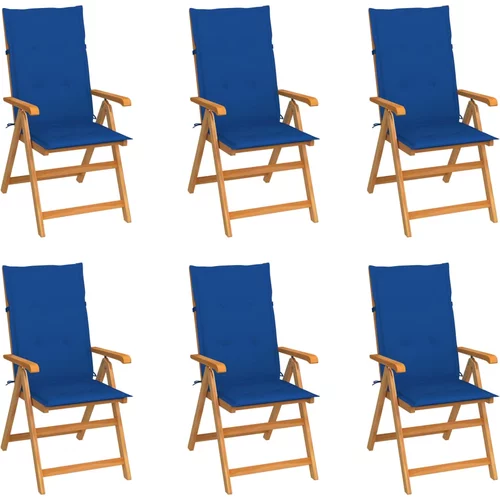  Vrtne stolice s kraljevski plavim jastucima 6 kom od tikovine