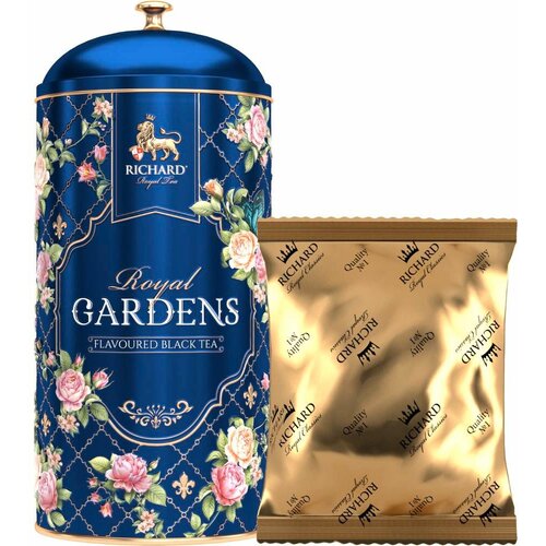 Richard tea royal gardens - crni čaj sa aromom pitaje i laticama cveća u metalnoj kutiji, rinfuz 80g blue Slike