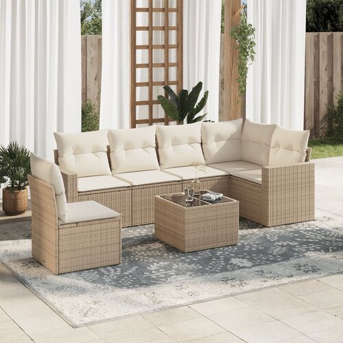 vidaXL 7-dijelni set vrtnih sofa od poliratana s jastucima bež Cijene