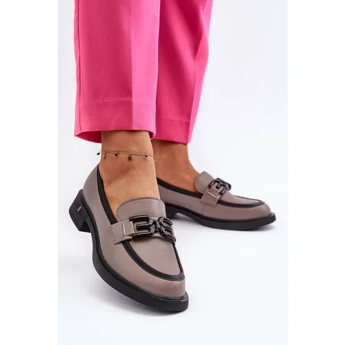 Kesi Elegant women's leather loafers, dark beige Triana
