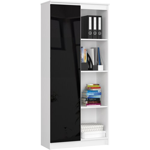 AKORD OFISNA POLICA R 80 cm CLP 1 VRATA 4 POLICE BELO / ČRNO SJAJNO, (21714289) Slike