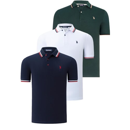 Dewberry TRIPLE SET T8594 MENS T-SHIRT-NAVY BLUE-WHITE-NEFT Slike
