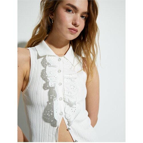 Koton Brode Frilly Undershirt Pearl Buttoned Polo Neck Sleeveless Slike