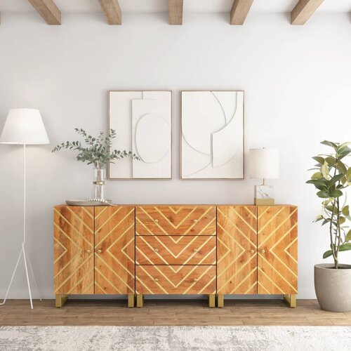  Bočni ormarići 3 kom smeđe-crni 60x33,5x75cm masivno drvo manga Slike
