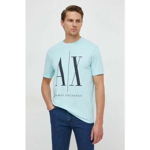Armani Exchange Pamučna majica boja: tirkizna, s tiskom