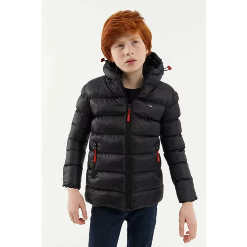 River Club Boy's Water and Windproof Thick Lined Black Hooded Coat