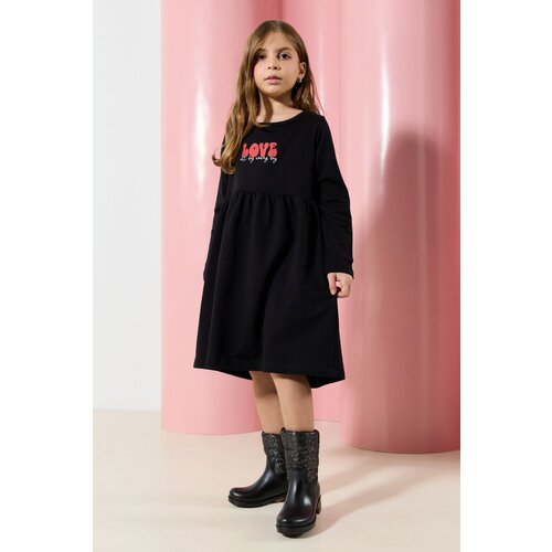 Trendyol Black*001 Midi Printed Cotton Knit Dress Slike