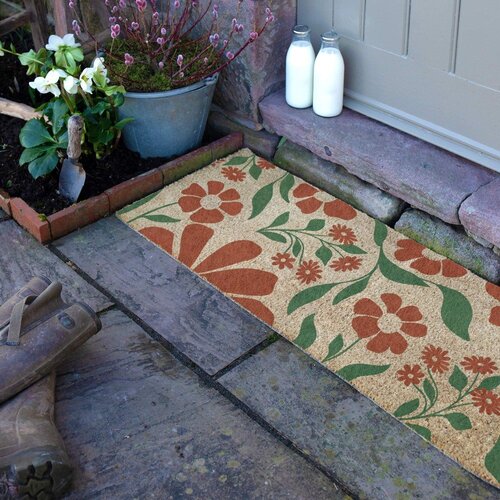 Artsy Doormats Predpražnik iz kokosovih vlaken 40x120 cm Red &amp;amp; Green Floral &amp;ndash; Slike