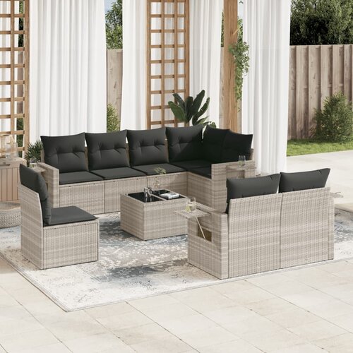 vidaXL 9-dijelni set vrtnih sofa od poliratana s jastucima svjetlosivi Cijene