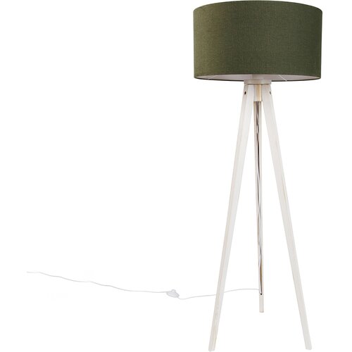 QAZQA Vloerlamp tripod wit met stoffen kap donkergroen 50cm - Tripod Classic Cene